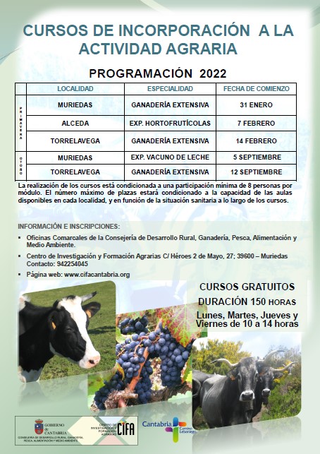 CURSOS DE INCORPORACIÓN A LA ACTIVIDAD AGRARIA – OTOÑO 2022