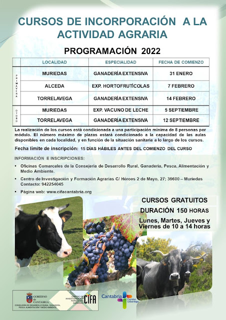 Cursos de incorporación a la actividad agraria para 2022