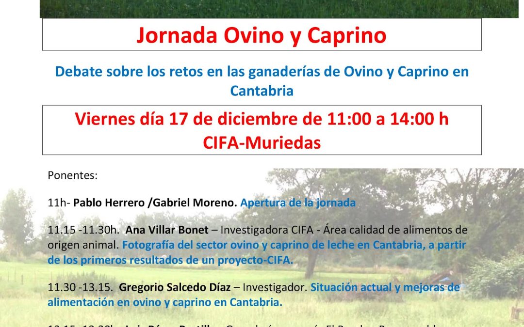 JORNADA SOBRE OVINO Y CAPRINO EL PRÓXIMO 17 DE DICIEMBRE EN EL CIFA